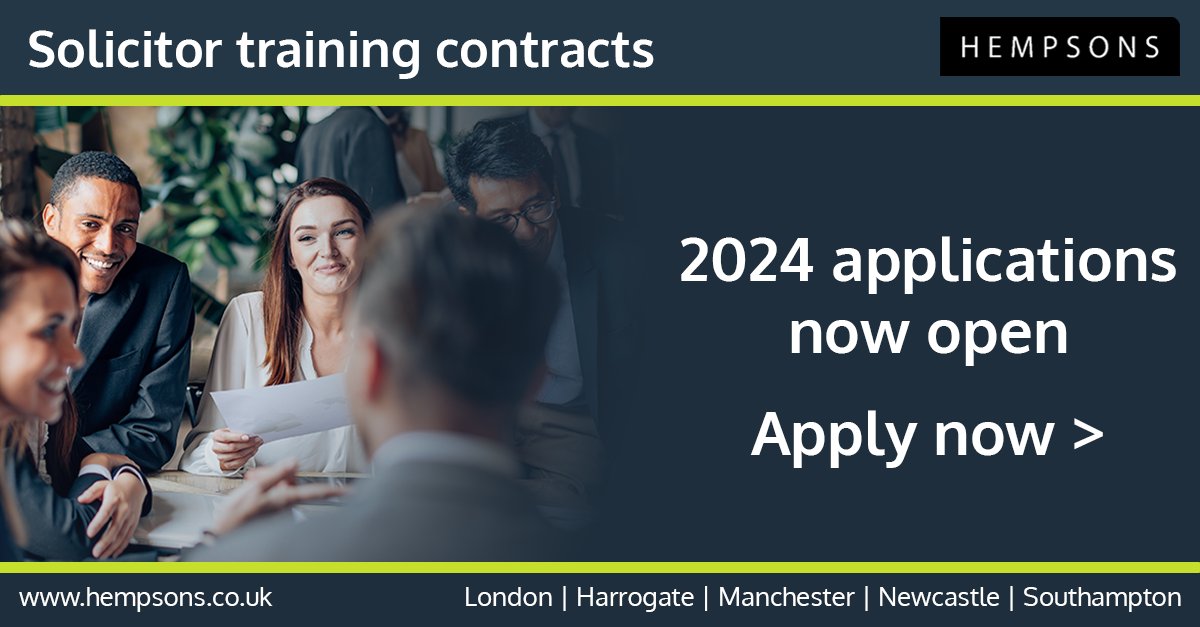 hempsonslegal's tweet photo. Applications for our 2024 solicitor training contracts are now open! Rotating between 4 health &amp; social care law seats, you'll gain invaluable knowledge &amp; experience whilst working toward qualification as a solicitor. To find out more and apply, visit https://t.co/kvznI93eVh https://t.co/RhZ8BAUbyC