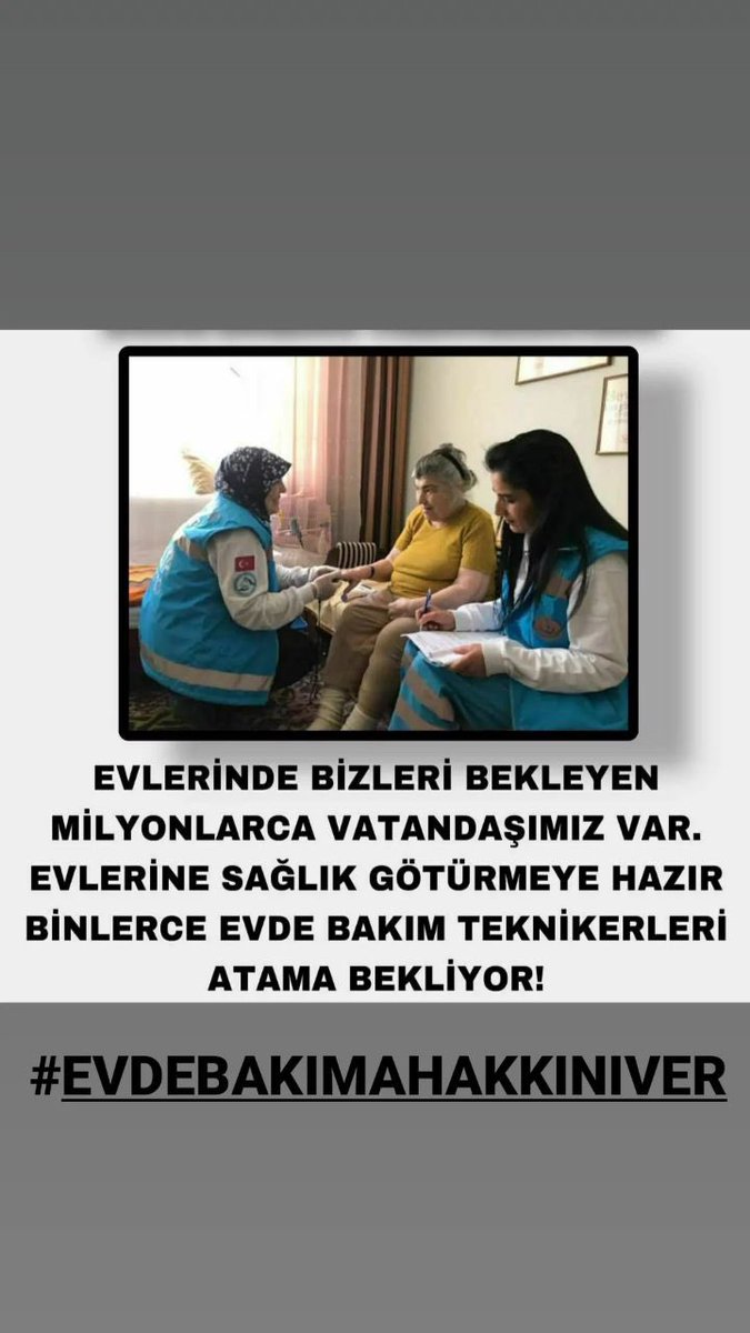 senkimseno's tweet photo. @drfahrettinkoca Evde sağlık birimleri kişilerin yaşam kalitesini artırarak, gerekli olan tedaviyi sunan en önemli birimdir.  EVDE SAĞLIK TEKNİKERLERİ olarak sahada etkin çalışmak istiyoruz 
@drfahrettinkoca 
@suayipbirinci

#EVDEBAKIMAHAKKINIVER https://t.co/cEQ599KeDn