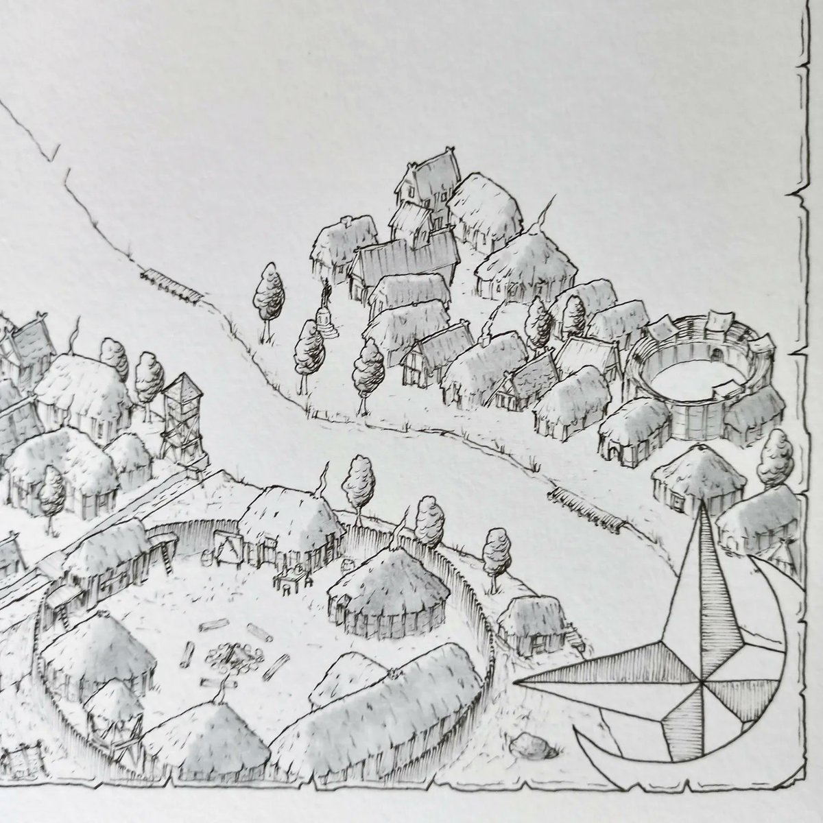 jogbrogzin's tweet image. Made a lot of progress over the @WARPCON weekend on this map of Corroch (for Five Oaths field LARP). All important locations on the map, just need to fill the north side of the river and I'm done.

#fantasymap #citymap #cityillustration #fantasy #celtic #ttrpg #dndmap