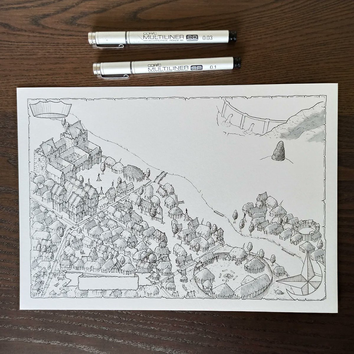 jogbrogzin's tweet image. Made a lot of progress over the @WARPCON weekend on this map of Corroch (for Five Oaths field LARP). All important locations on the map, just need to fill the north side of the river and I'm done.

#fantasymap #citymap #cityillustration #fantasy #celtic #ttrpg #dndmap