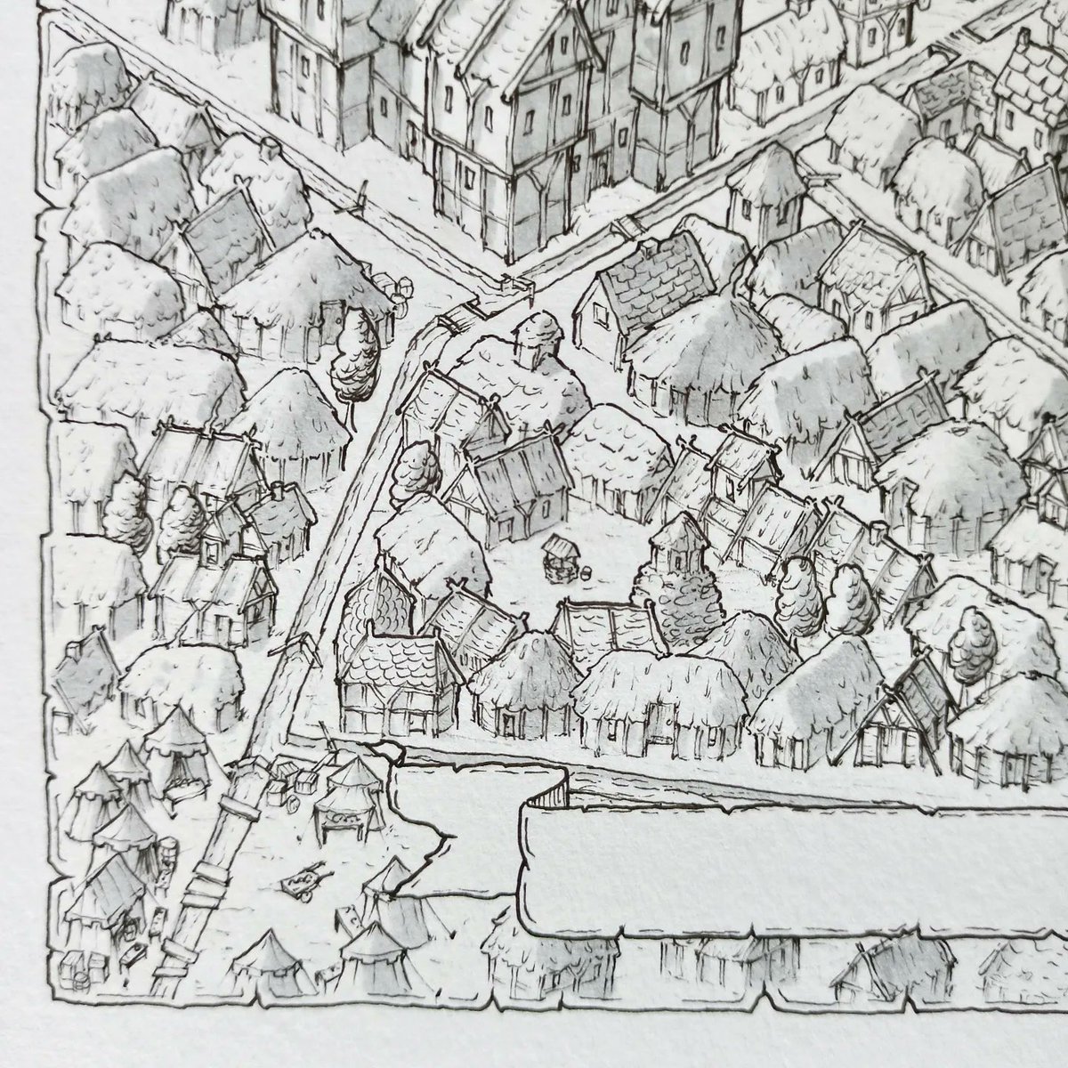jogbrogzin's tweet image. Made a lot of progress over the @WARPCON weekend on this map of Corroch (for Five Oaths field LARP). All important locations on the map, just need to fill the north side of the river and I'm done.

#fantasymap #citymap #cityillustration #fantasy #celtic #ttrpg #dndmap
