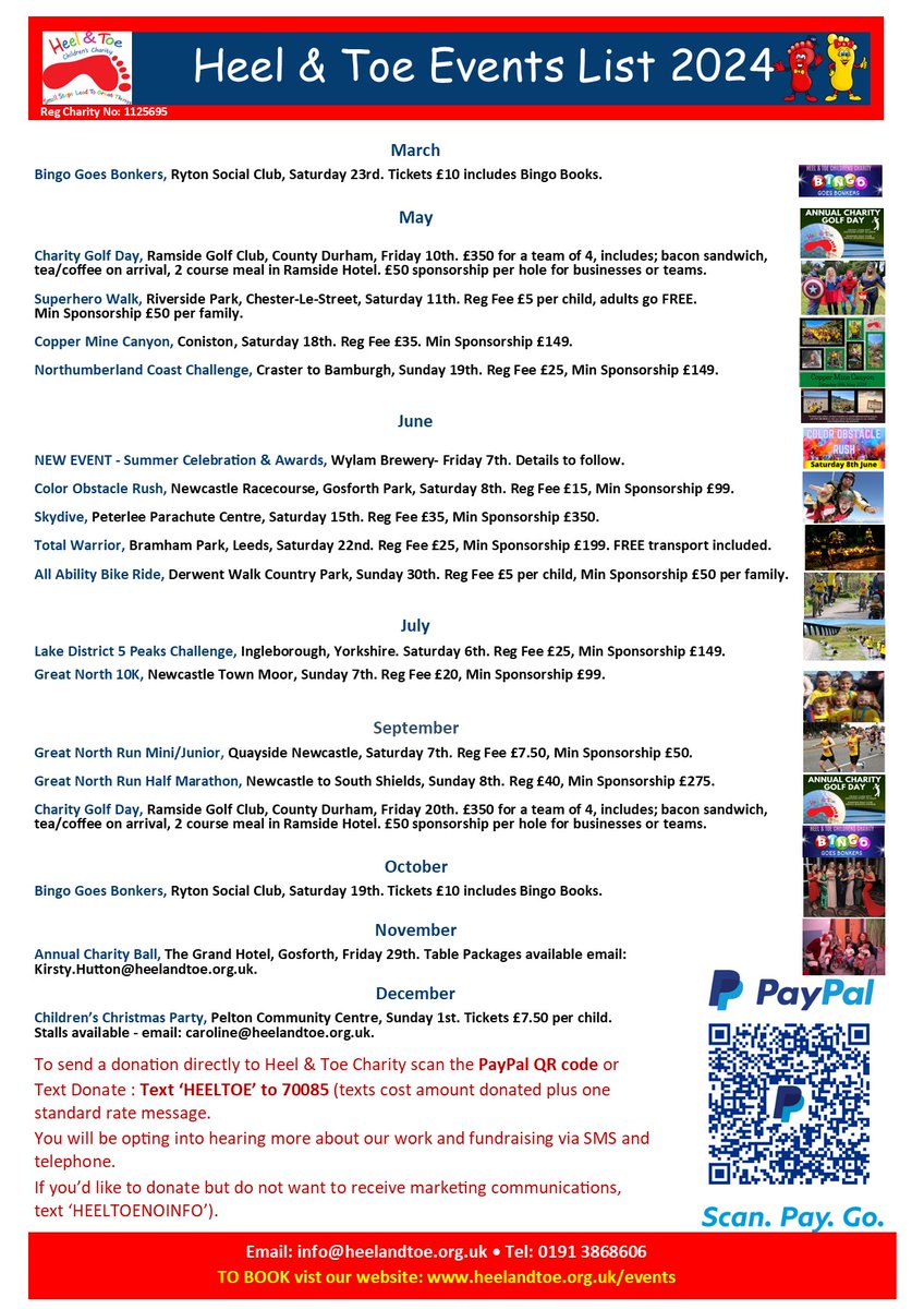 HeelToeCharity's tweet image. Please take a look at our NEW Events List 2024 and join us in fundraising for children with disabilities in the North East of England 👣
Visit our Website to book - heelandtoe.org.uk/events/ 
#TeamHT #NorthEastHour #NetworkNorthEast #CharityTuesday #fundraising