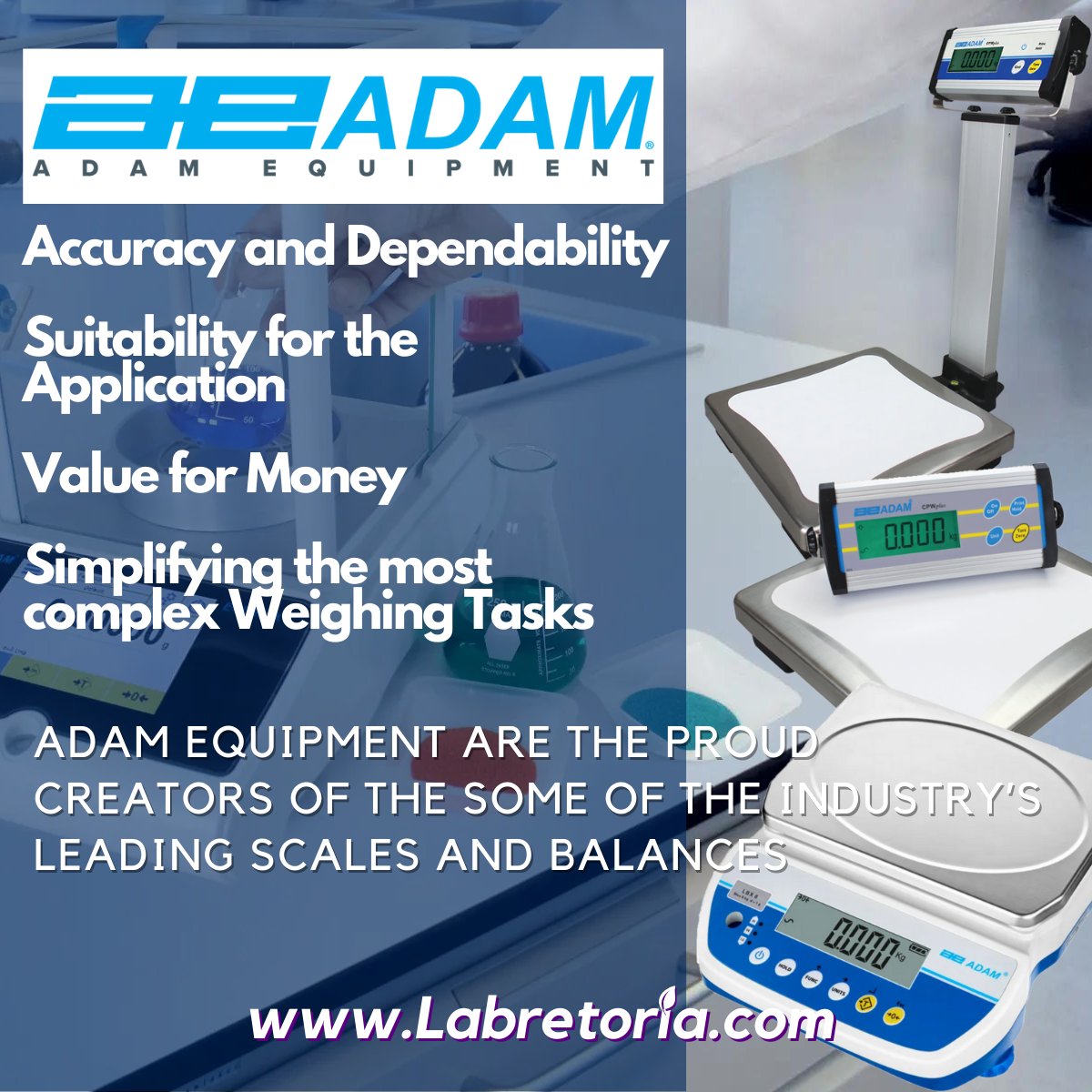 Adam Equipment, leaders in weighing scale manufacturing. Providing equipment for a wide range of markets.
 
2024 Brings a refreshed lineup with several new product ranges. 
 
All Adam Equipment Products available through labretoria.com

#labretoria #ppm #adamequipment