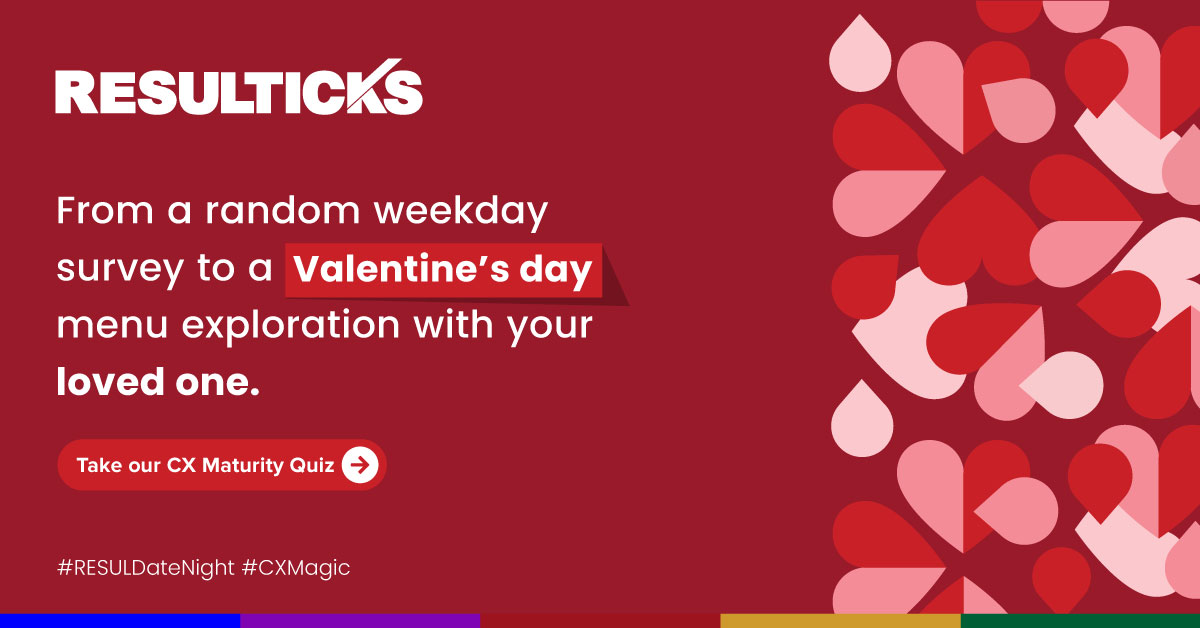 Resulticks's tweet photo. Take a few minutes to share your thoughts on customer experiences, and you could win a Valentine’s Day dinner, for two on us! Click here to begin: https://t.co/jBu7LN25WM

#RESULDateNight #CXMagic https://t.co/TahpHAuLNg