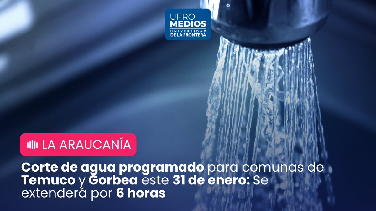 💧Aguas Araucanía informó de un #CortedeAguaProgramado para comunas de Temuco y Gorbea para este 31 de enero.

📲Ingresa al link para ver el sector involucrado y los horarios:
aguasaraucania.cl/p_1-8_datos-co…

#Agua #Temuco #Gorbea #Araucanía #CortedeAgua