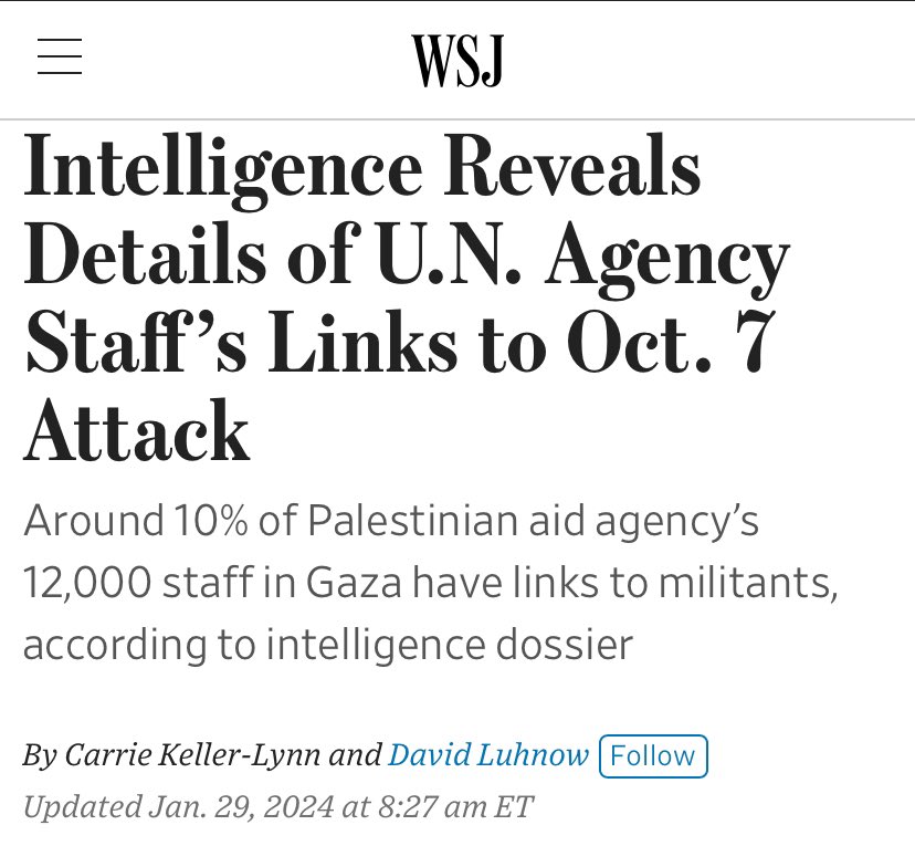 QudsNen's tweet photo. Social media activists have revealed that one of the authors of the WSJ article claiming connections between UNRWA staff and the October 7 attack is an Israeli correspondent named Carrie Keller-Lynn.

Lynn had served in the Israeli army and maintained close ties with a former Israeli spokesperson, Aliza Landes.