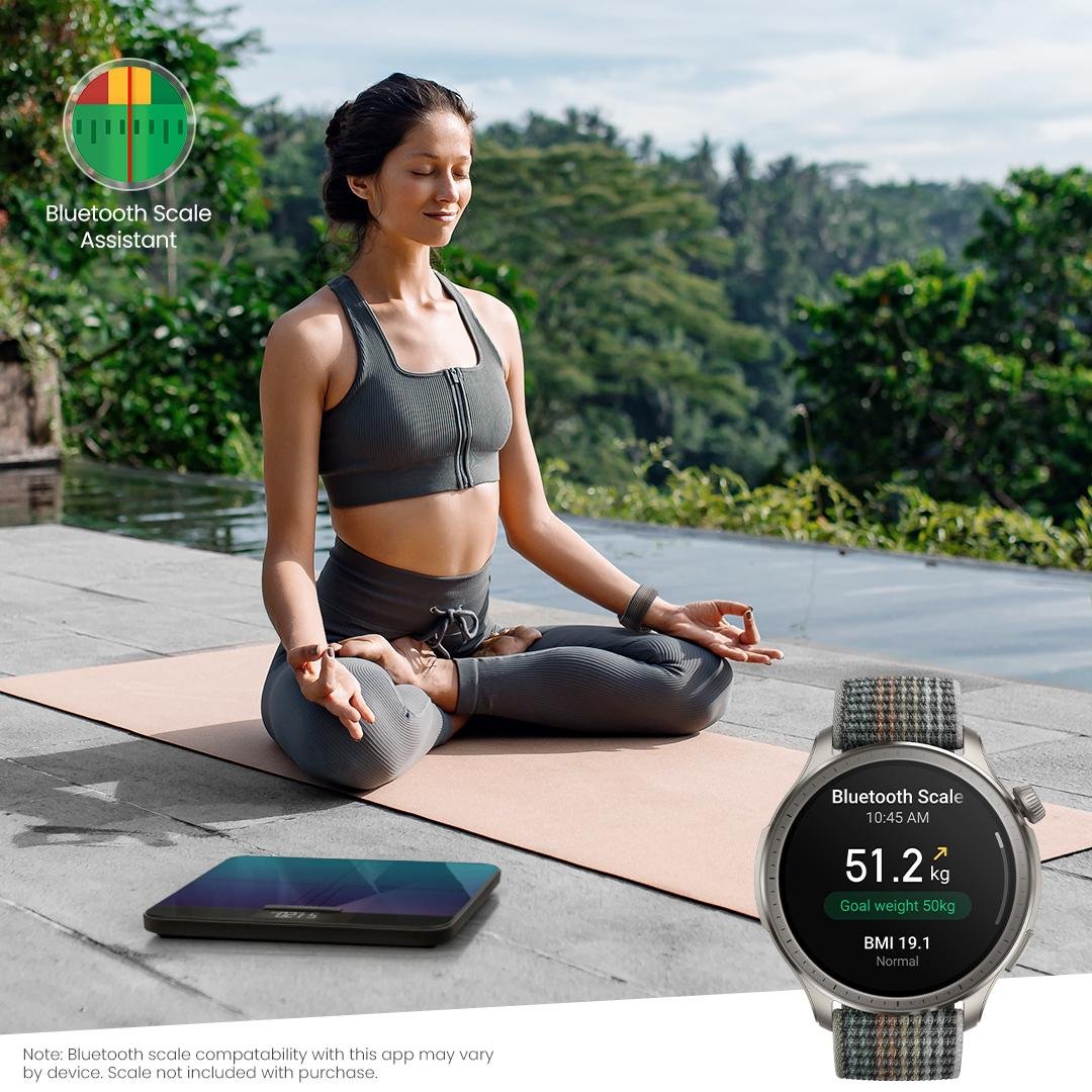AmazfitIN's tweet photo. Understand your body, better than ever ๐งโ๏ธ Along with the built-in body composition measurement feature, you can also download the Bluetooth Scale Assistant app for your #Amazfit #Balanceย ๐ Download it from the #ZeppApp, get connected, and get in tune with your body! https://t.co/CLnaf8eJAU