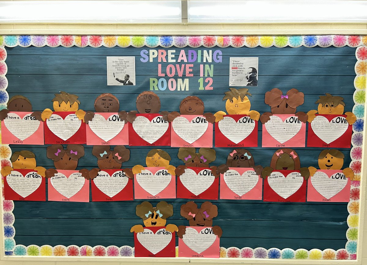 LSabinsky's tweet photo. Check out our new bulletin board! Students answered 3 prompts: I have decided to stick with love; I can help make the world a better place; and I have a dream. We completed this just in time for Black History Month and Valentine’s Day! 💕❤️ https://t.co/7hD0zIVOc3