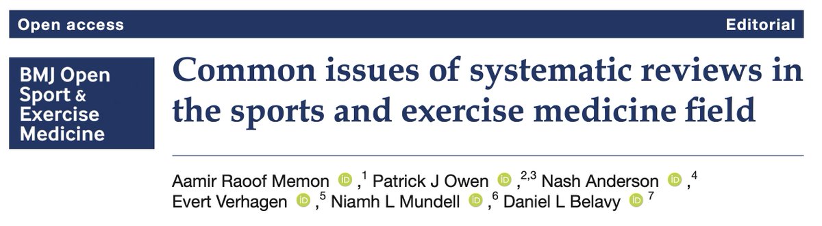 🚨#NEW #Editorial Common issues of #systematic #reviews in the sports and exercise medicine #SEM field. @DptAamir @PatrickOwenPhD @sportmednews @EvertVerhagen @NiamhMundell @belavyprof OA ARTICLE 👉🏼 bit.ly/3vZVaeF #UnderTheSpotlight #WeAreBOSEM