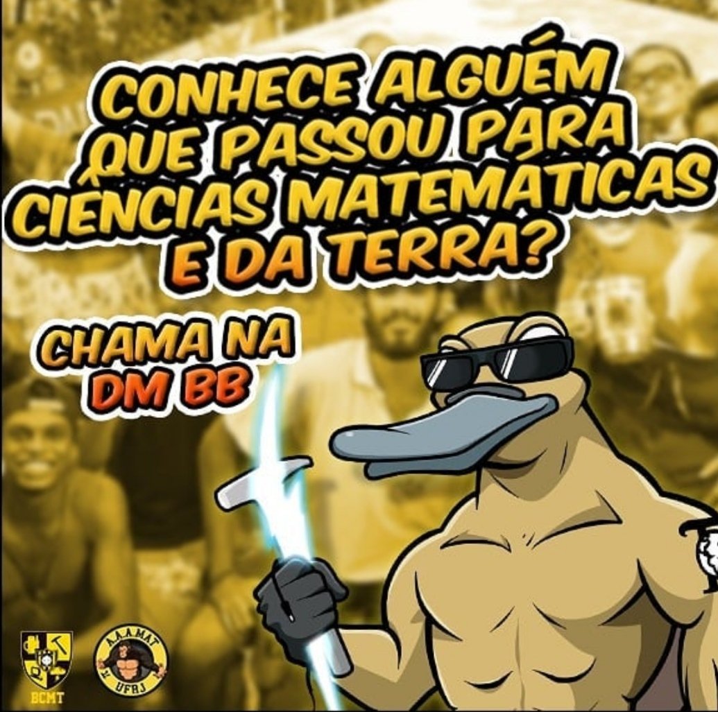 llagogabriel's tweet photo. Se você passou ou conhece alguém que passou pra Ciências Matemáticas e da Terra (BCMT) na UFRJ nesse sisu, entrar em contato comigo, para vcs calourinhxs entrarem no grupo da turma.(No grupo da turma rola ajuda em relação a matrícula e doc. e umas brincadeiras)
#bcmt #calouros https://t.co/nSRHc74GnR