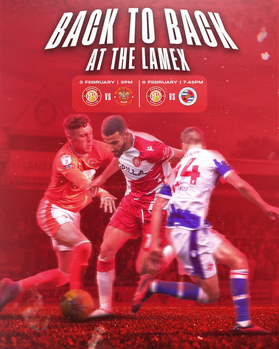 BACK 2️⃣ BACK at The Lamex! 🙌

Two huge games in four days as Blackpool &amp; Reading visit SG2. 💯

Don't miss out - secure your space today at borotickets.co.uk. 🎟️