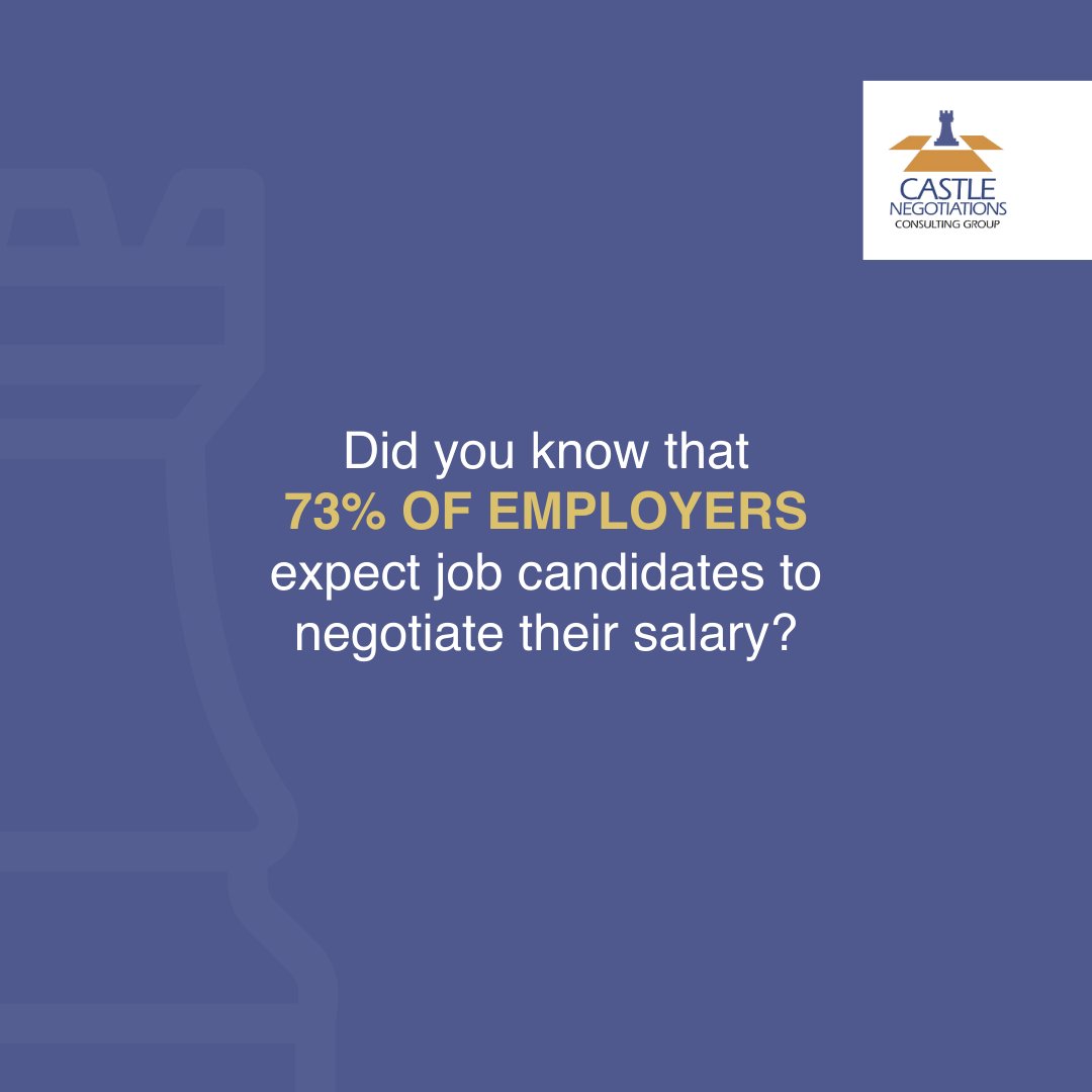 Did you know that 73% of employers expect job candidates to negotiate their salary? 

Hone your negotiation skills with our renowned negotiation training, and get the salary you deserve. 

To get started, click here: castlenegotiations.com

#salary #negotiation