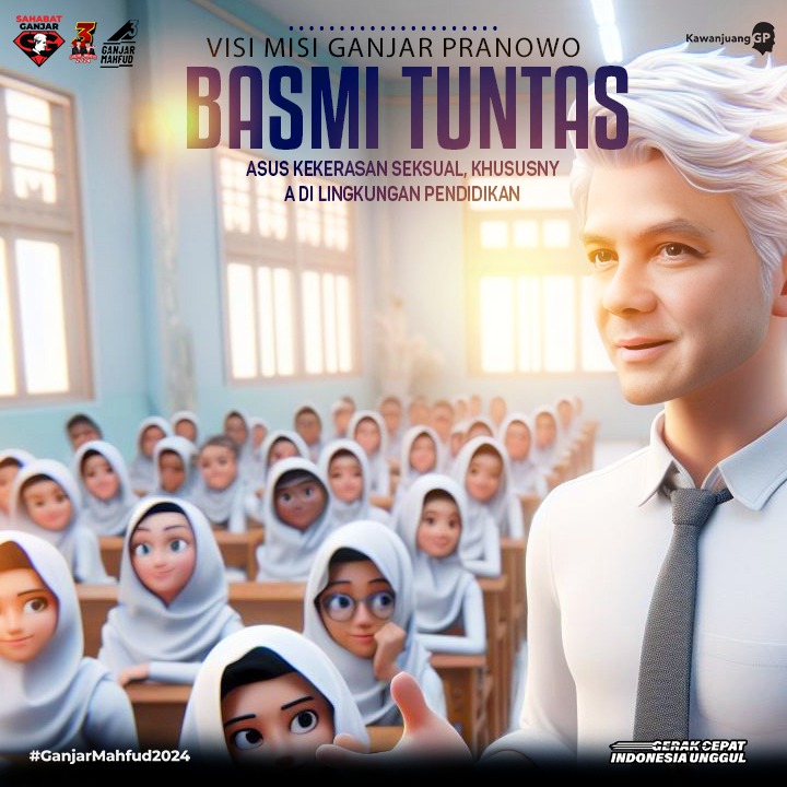 Visi misi Ganjar Pranowo basmi tuntas kasus kekerasan seksual, khususnya di lingkungan pendidikan. 
#GanjarAtasiKemiskinanRI