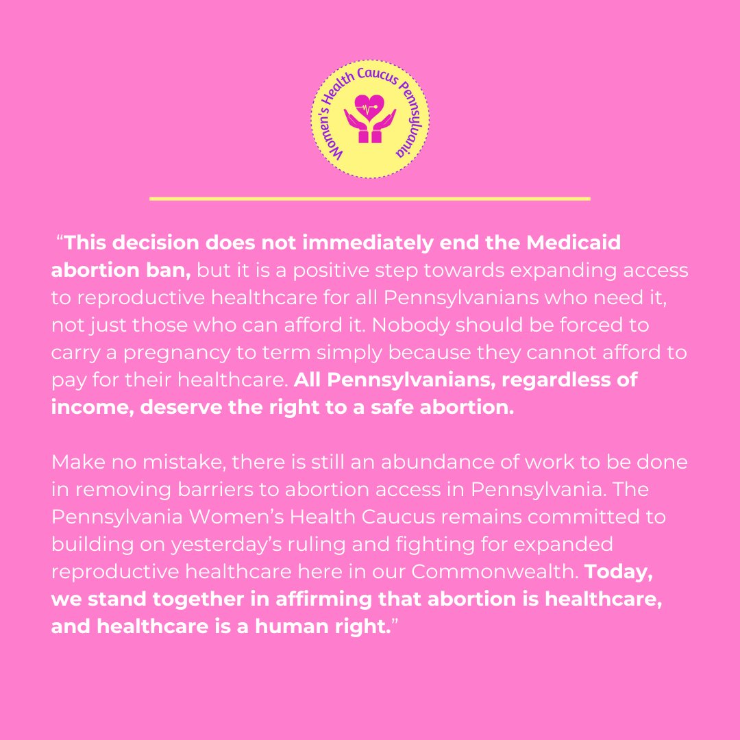 Yesterday's PA Supreme Court ruling was a great first step towards more equitable access to reproductive healthcare. Let's keep this energy going. #PAWHC #AbortionIsHealthcare