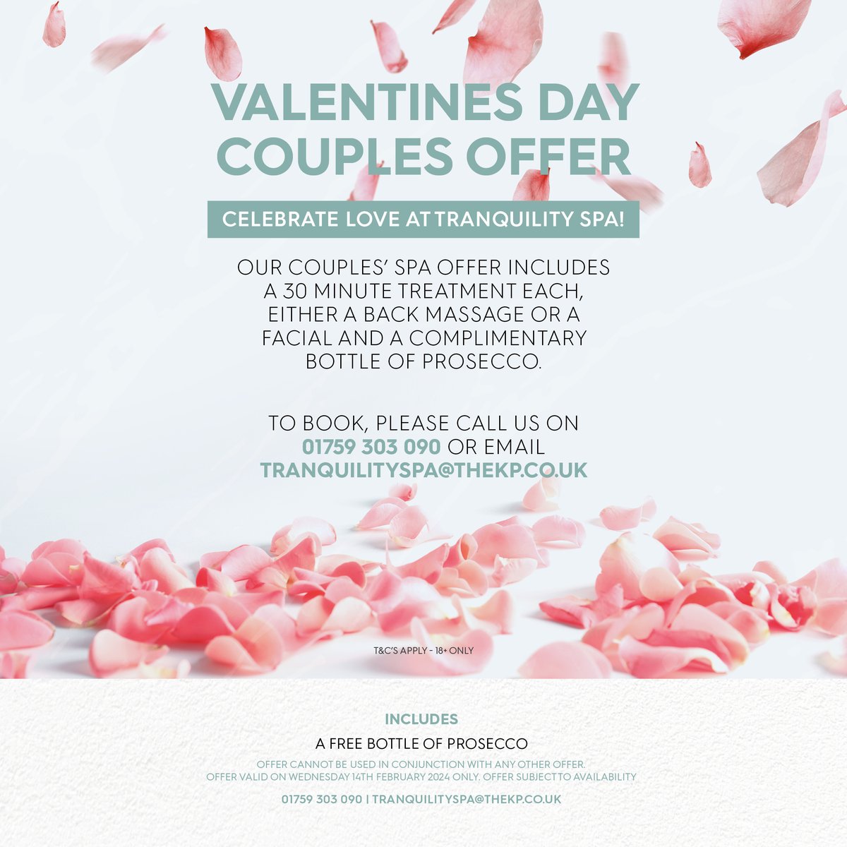 Valentines Day Couples Offer in the Tranquility Spa here at Kilnwick Percy Resort & Golf Club ✨
