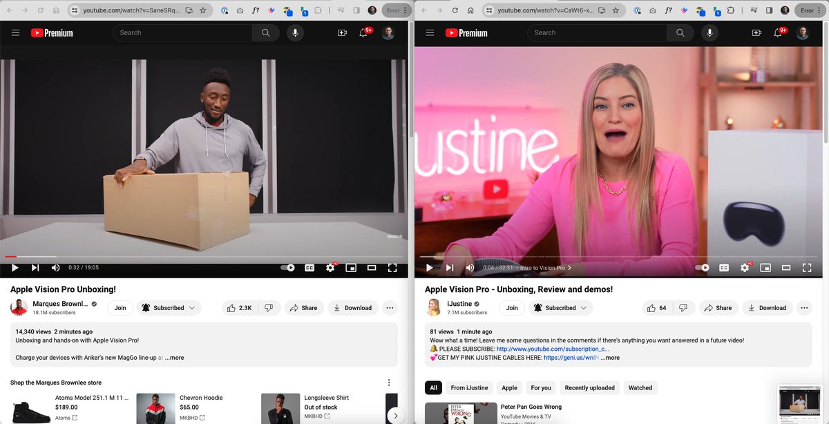 Let the unboxing #VisionPro videos begin!!!!

<a href="/MKBHD/">Marques Brownlee</a> <a href="/ijustine/">iJustine</a>