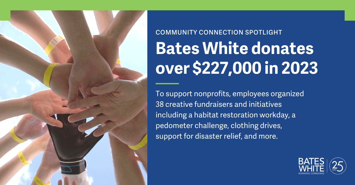 In 2023, Bates White employees used their creativity and passion to support causes meaningful to them through our Community Connection program. They organized 38 fundraisers and other initiatives for 30 nonprofits, raising over $227,000! Read more: ow.ly/Fp6O50QsFFw