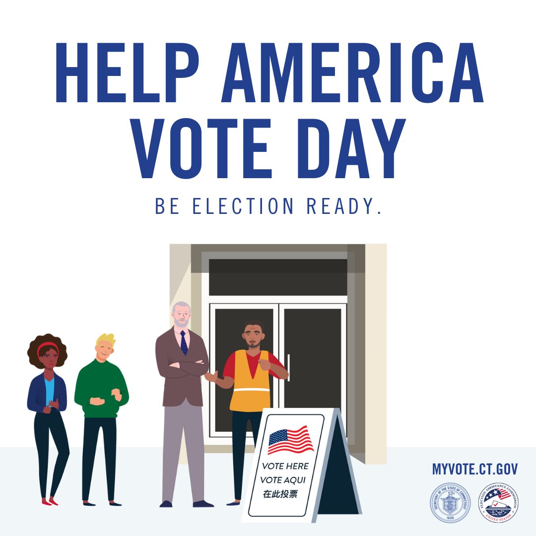 It’s Help America Vote Day! Do you know when your next opportunity to vote is?  It may be earlier than you expect!  Visit myvote.ct.gov for all the latest information on this year's elections.

#HelpAmericaVote #HelpAmericaVoteDay #ct #election #vote #voting @NASSorg