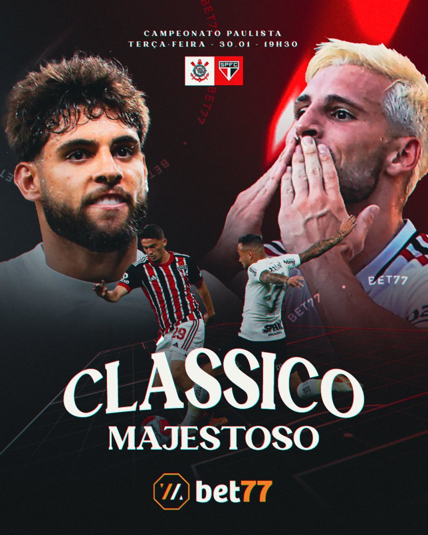 O primeiro Majestoso da temporada vem aí!
No dia 30, o Corinthians enfrenta o São Paulo na Neo Química Arena.
Dá uma passadinha na Bet77 e confira os mais diversos mercados para seus palpites neste jogão.
As melhores odds estão na Bet77!

#cotinthians #sãopaulo #majestoso #jogos