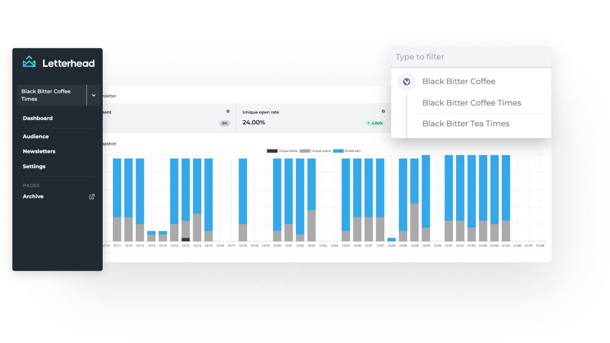 Sure, you can manage multiple newsletters from a spreadsheet… or you can manage multiple newsletters from a unified dashboard. 💅 

Make the Switch to Smarter. 

tryletterhead.com