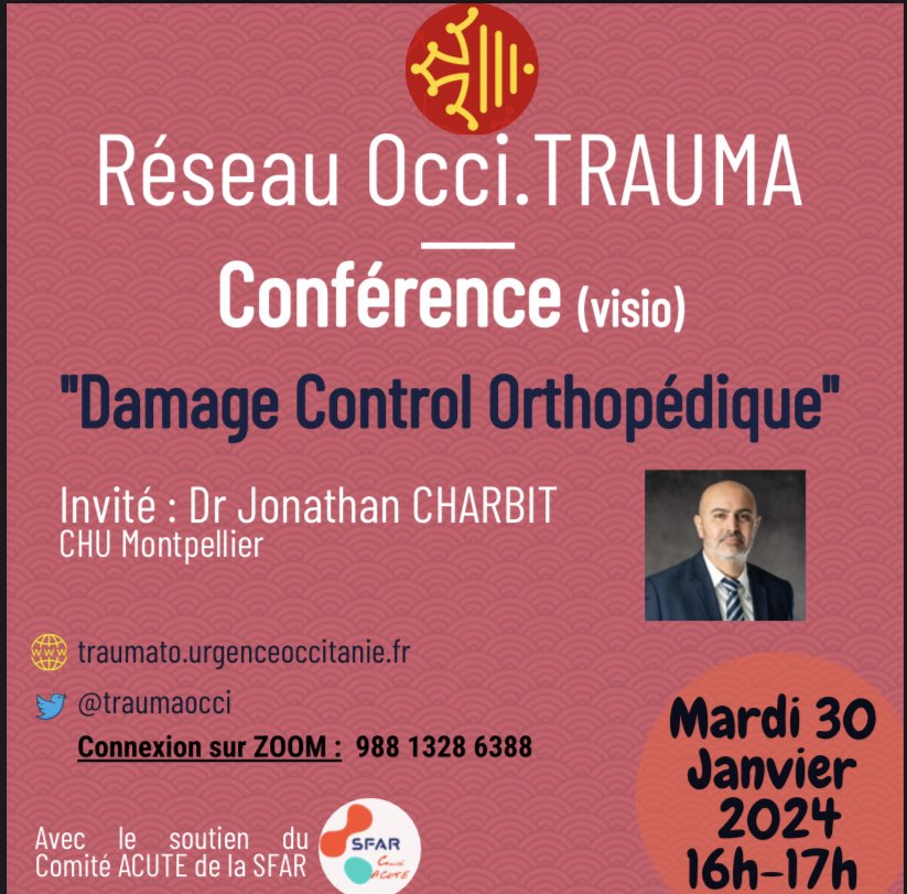 Réseau Occi.TRAUMA (@traumaocci) on Twitter photo Petit Rappel c’est Aujourd’hui ! 
#ConferenceOcciTrauma 
🦴Damage Control Orthopédique c’est dans une heure !!
Le lien 🔗 est dans le flyer ! 
<a href="/SFAR_ORG/">SFAR Anesthésie Réanimation</a> <a href="/SFARJeunes/">SFAR Jeunes</a> <a href="/AJARFrance/">AJAR France 🇫🇷</a> <a href="/cnear_fr/">CNEAR Anesthésie Réanimation</a> Petit Rappel c’est Aujourd’hui ! 
#ConferenceOcciTrauma 
🦴Damage Control Orthopédique c’est dans une heure !!
Le lien 🔗 est dans le flyer ! 
<a href="/SFAR_ORG/">SFAR Anesthésie Réanimation</a> <a href="/SFARJeunes/">SFAR Jeunes</a> <a href="/AJARFrance/">AJAR France 🇫🇷</a> <a href="/cnear_fr/">CNEAR Anesthésie Réanimation</a>