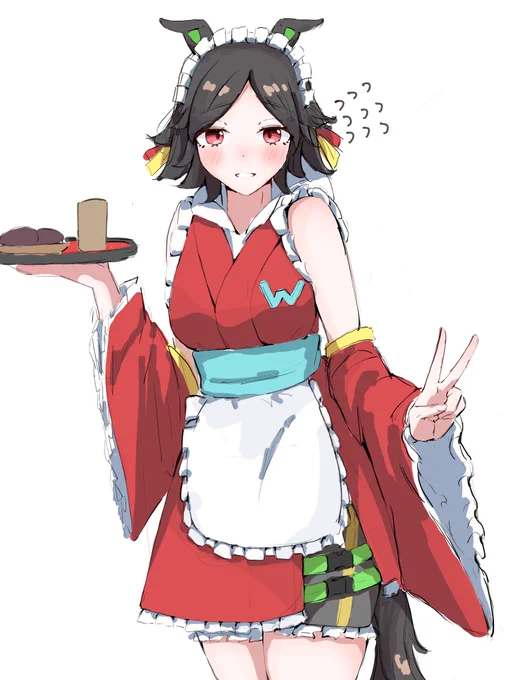 和装メイド姿のチケゾーも見たかったなあという絵#ウイニングチケット 