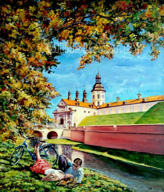 Он, она и велосипед, у Несвижского замка. Белорусский пейзаж.
Спасибо, что посещаете мою художественную интернет – галерею и приобретаете картины!

Подробнее о картине читайте на сайте 
minskart.by/nesvlg-zamok-i…
