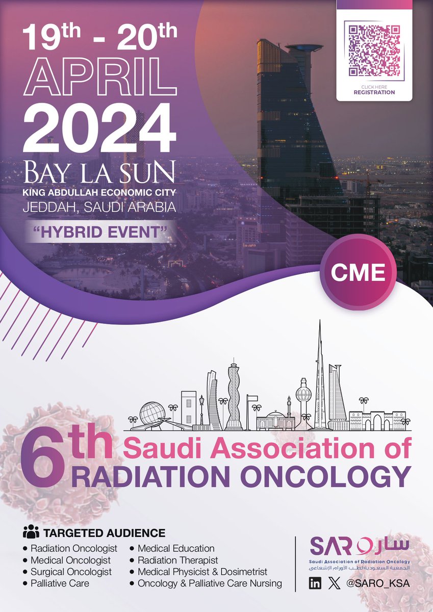 Save The Date!
The 6th Saudi Association of Radiation Oncology Conference is scheduled to take place at the Bay La Sun Hotel and Marina in King Abdullah Economic City, Jeddah, on the 19th and 20th of April.

We invite you to book your calendar for this important gathering and