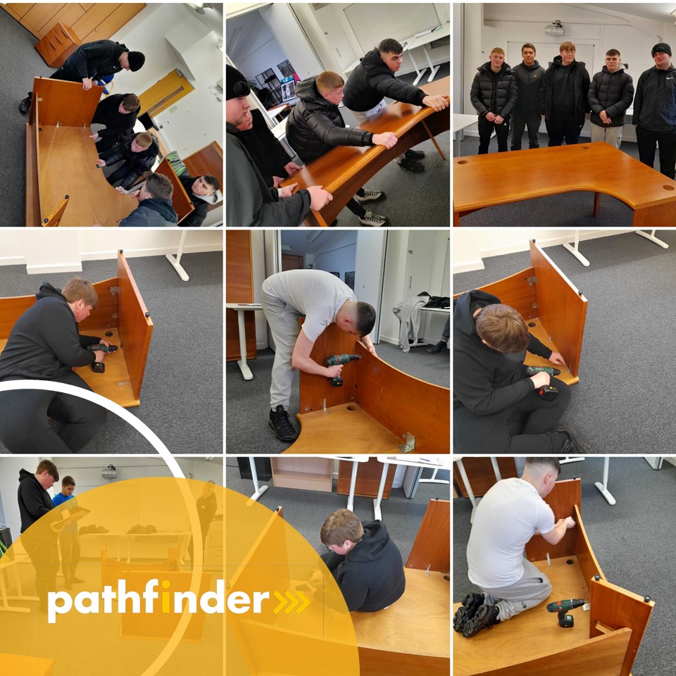 The new Pathfinder group want to go into practical roles, so Dougie took the opportunity to give them some knowledge on planning and completing a job! The result being they worked together and were able to strengthen a very weak table at the @DRCYouthProject office.