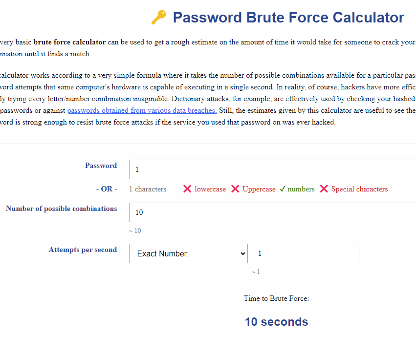 wizcat's tweet photo. @proxynova I know you have all sort of 'rough estimate' words on this tool, but it should make it clearer this is a time to iterate through every possible combination, or a MAXIMUM time to brute force. In reality 50% through iterating you've got a 50% chance of success etc https://t.co/VotxTSb9iX