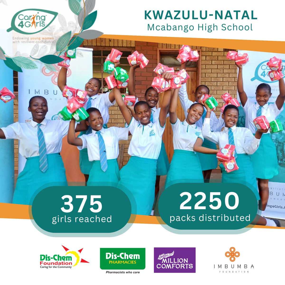 Caring4Girls's tweet photo. Last week we empowered 1043 girl children from 3 schools in the KwaZulu-Natal through #MillionComforts by providing them with 6 months supply of sanitary pads. #KeepingTheGirlChildInSchool #MillionComforts #DisChemFoundation @dischem_pharmacies https://t.co/loHbEHXgN4
