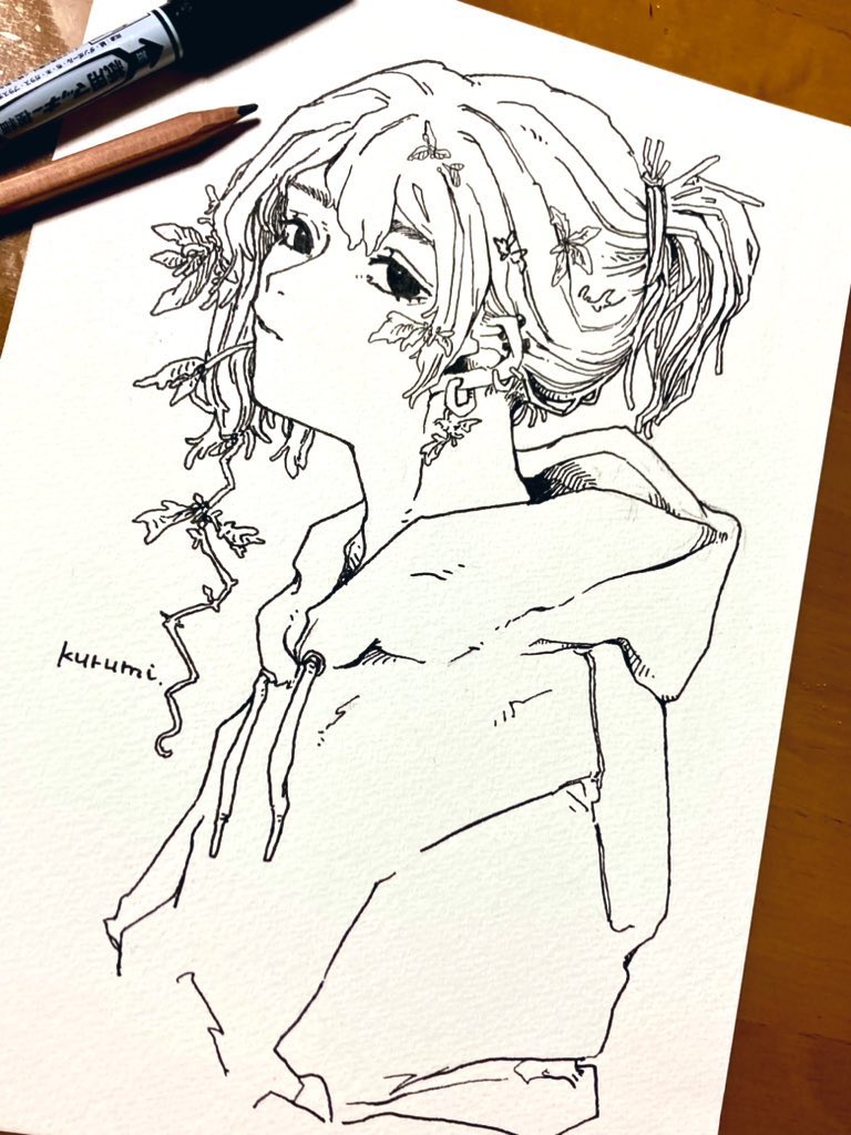 ◇手描きイラスト◇ももせんべい様用頁 マジックでおえかき 色紙ひさしぶりで緊張した