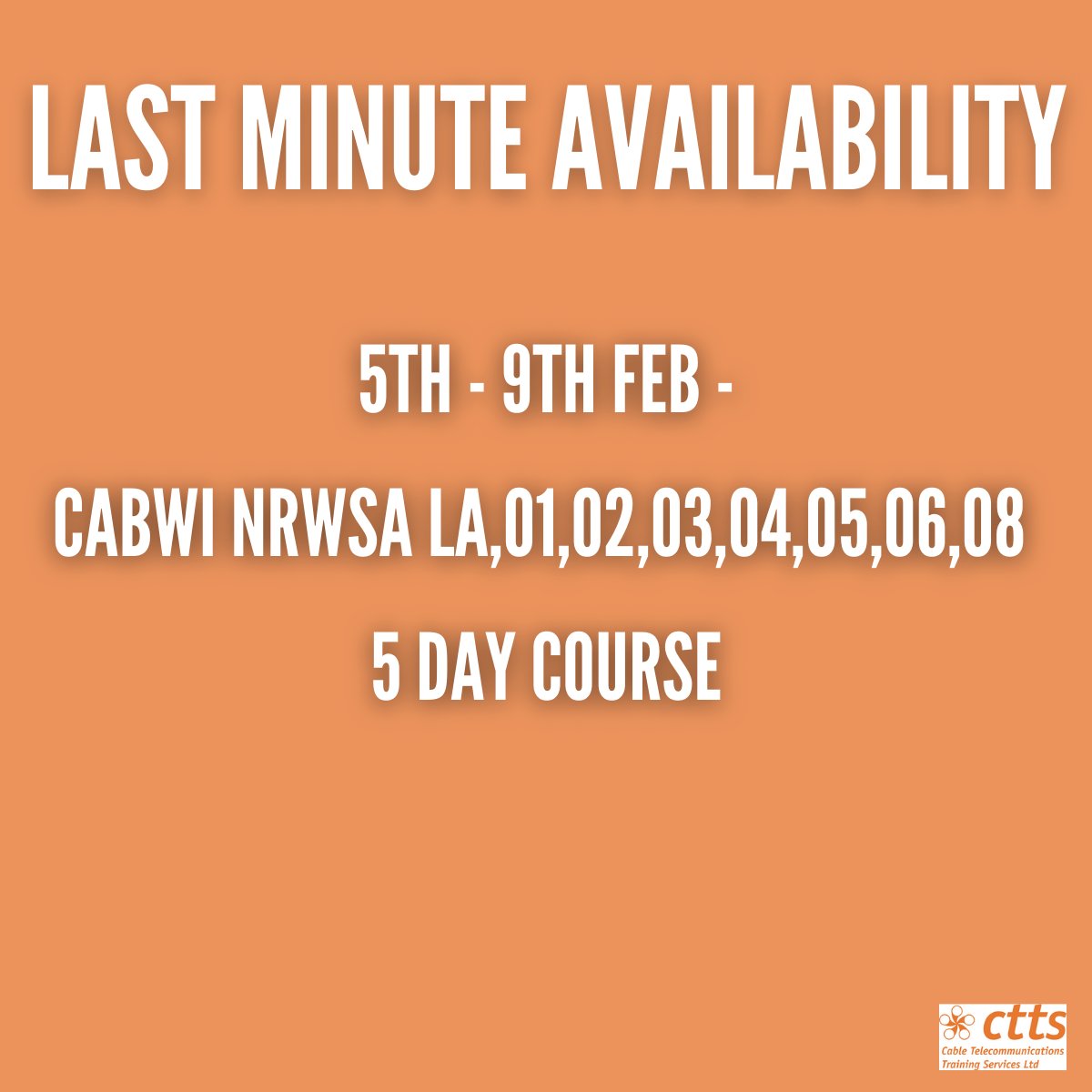 🚨NEXT WEEK - LAST MINUTE AVAILABILITY 👷‍♂️
Get in touch today! 📨☎
If the course you need isn't listed, get in touch to see what we can offer!
➡ cable-training.co.uk
☎ 01522 880900
📨 admin@cable-training.co.uk

#telecoms #telecomstraining #safeworking #CTTS #civilstraining