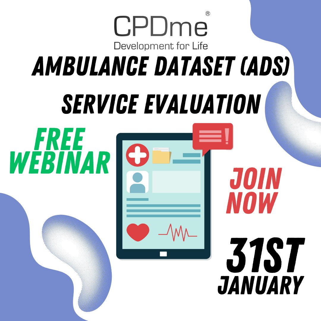 cpdme's tweet photo. Ambulance Dataset (ADS) Service Evaluation- @murray91 @StevenS_NW 
join here - https://t.co/z3AK6s2dnD

#cpdme #cpd #freewebinar #joinnow #ambu #ambulance #paramed #med #dataset #evaluation #service #fyp #data #systems #log #free https://t.co/7NRHIbx7Iv