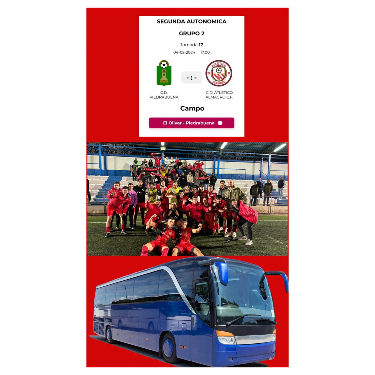 Quieres viajar a Piedrabuena apoyar a los nuestros este domingo?Pues no lo dudes y reserva tu plaza por whatsapp a el número de teléfono 666552486 antes del jueves a las 18:00 horas hasta completar aforo.🔴⚫️