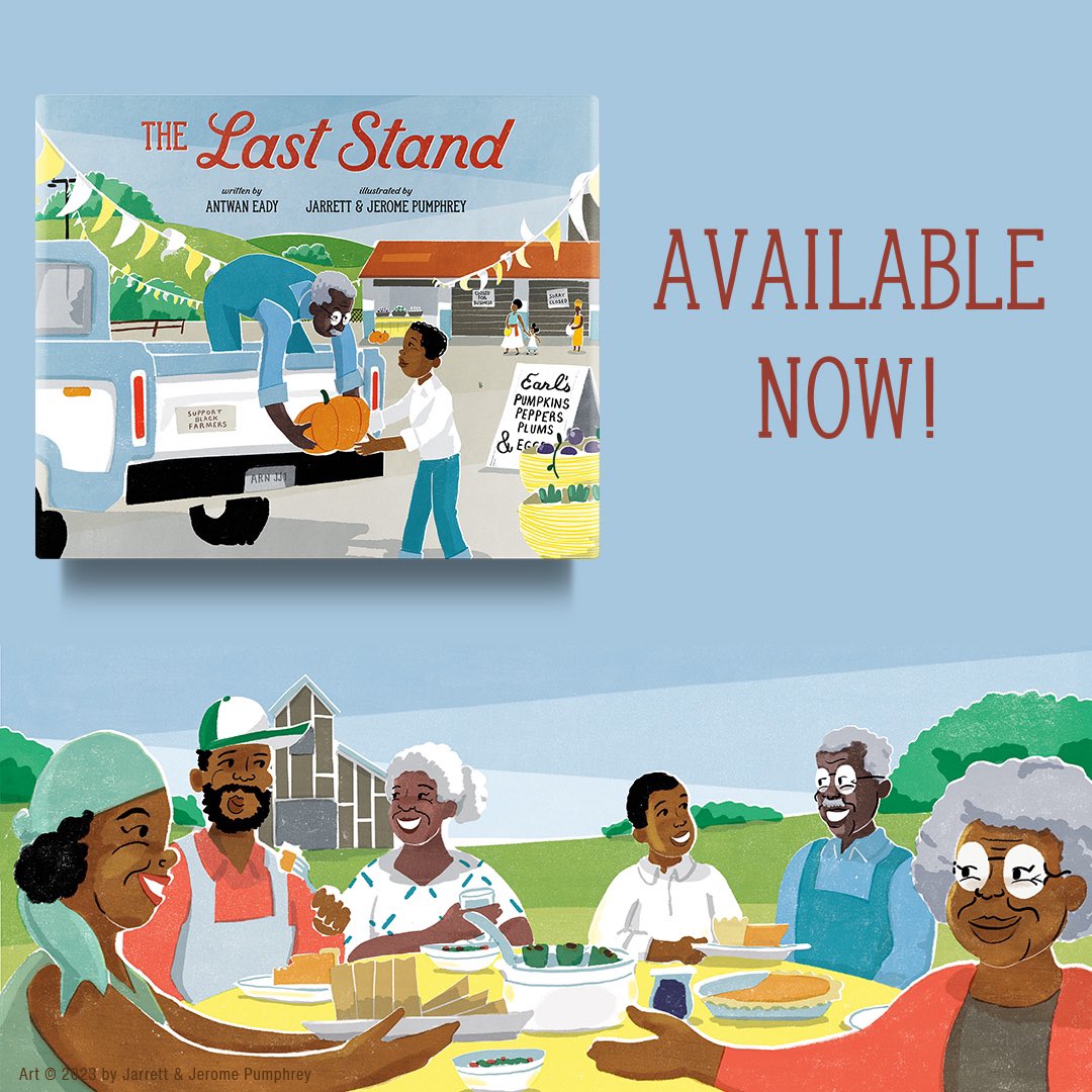 Happy Publication Day to THE LAST STAND 🧑🏾‍🌾🚜 Illustrated by Jarrett (@jpumphrey) and Jerome (@wjpumphrey) Pumphrey aka The Pumphrey Brothers. THE LAST STAND as we know it today is also because of Rotem Moscovich (@Spanish_Broom), our editor. 🐧