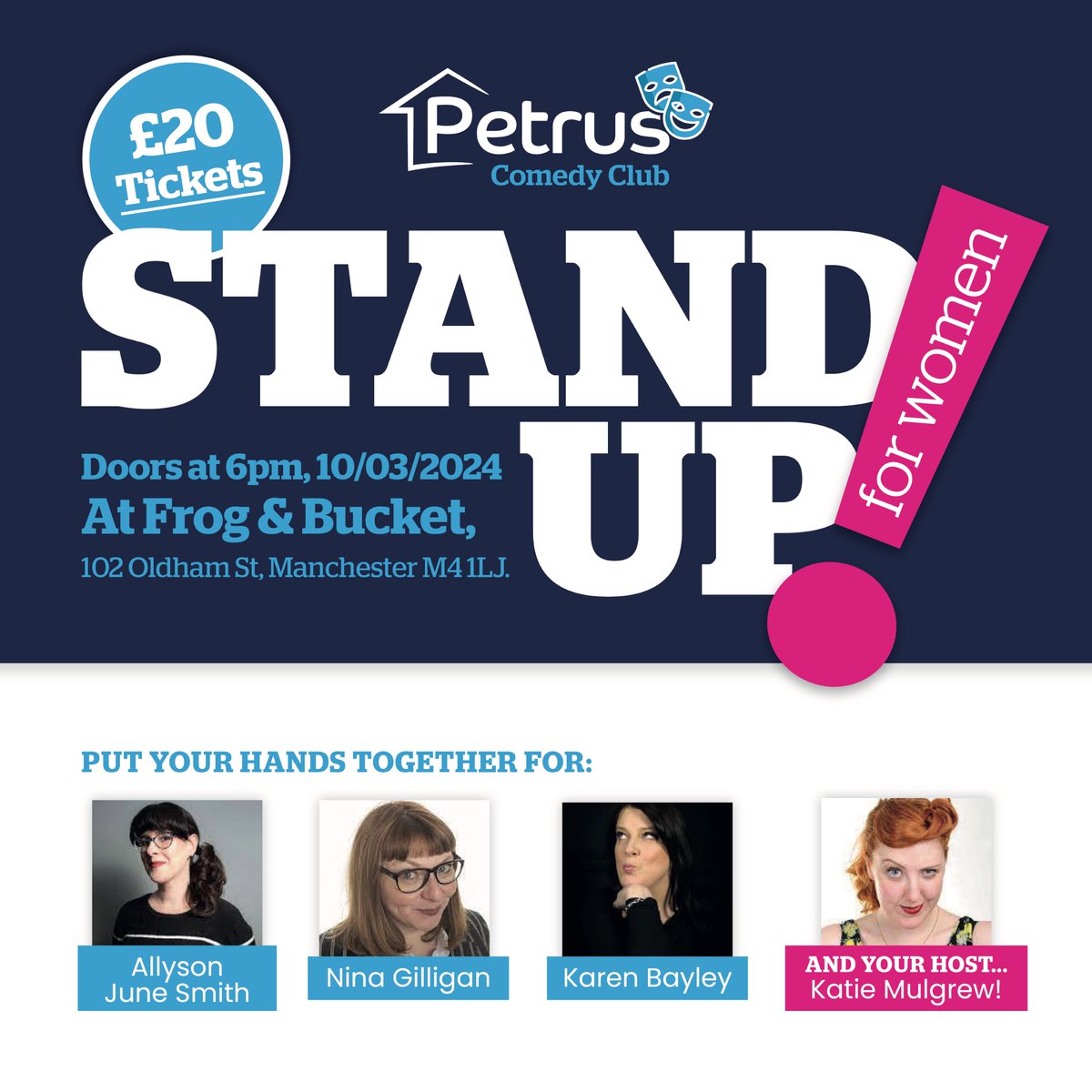 A triple headline comedy show raising money for the women’s support services delivered by Petrus. Tickets 👉 shorturl.at/gisCD Petrus has been supporting those who are homeless or at risk of homelessness for more than 50 years in Rochdale. March 10th