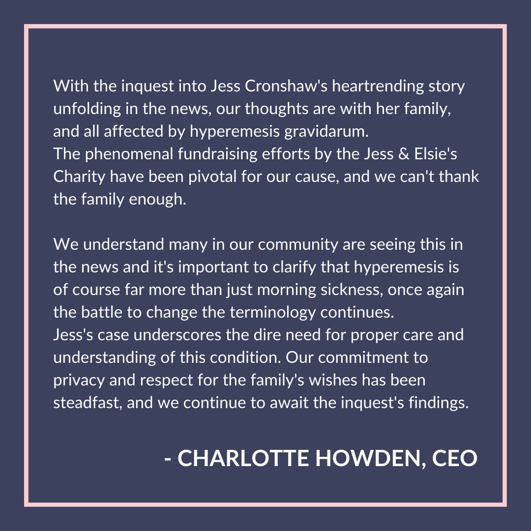 HGSupportUK's tweet photo. In the wake of Jess Cronshaw's inquest, our hearts are with her family and those affected by HG. The phenomenal fundraising efforts by the Jess &amp; Elsie's Charity have been pivotal for our cause, and we can't thank the family enough. Visit  https://t.co/40fabFl4eJ to donate. https://t.co/qDfWD47usj