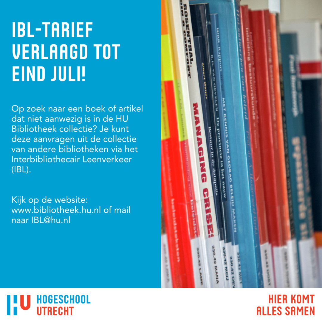 Vanaf 1 februari 2024 tot aan het einde van juli 2024 worden de tarieven voor IBL-aanvragen verlaagd. I.p.v. €6,50 betaal je maar €4,00 voor een artikel en i.p.v. €9,00 betaal je nu €7,00 voor een boek. Heb je (aan)vragen? Mail dan: IBL@hu.nl

bibliotheek.hu.nl/over-de-biblio…