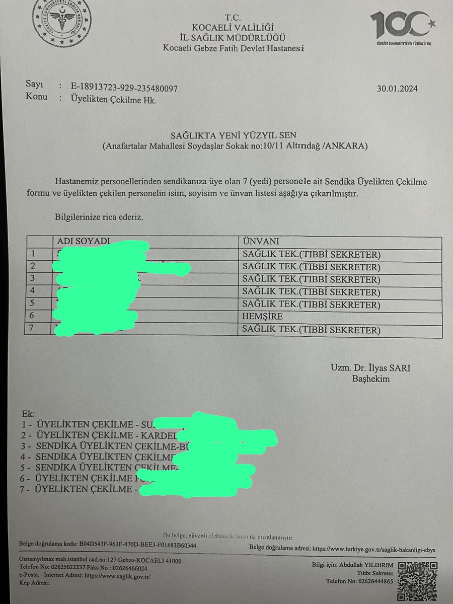 Gebze Fatih Devlet Hastanesi Başhekimi İlyas Sarı’nın çalışanlara yönelik mobbing ve zulmüne dair yaptığımız basın açıklamalarının ardından, hastane başhekimi İlyas Sarı, üyelerimiz üzerindeki tehdidi ve zulmü artırarak üyelerimizi sendikamızdan istifa ettirmiştir. 

Devletin