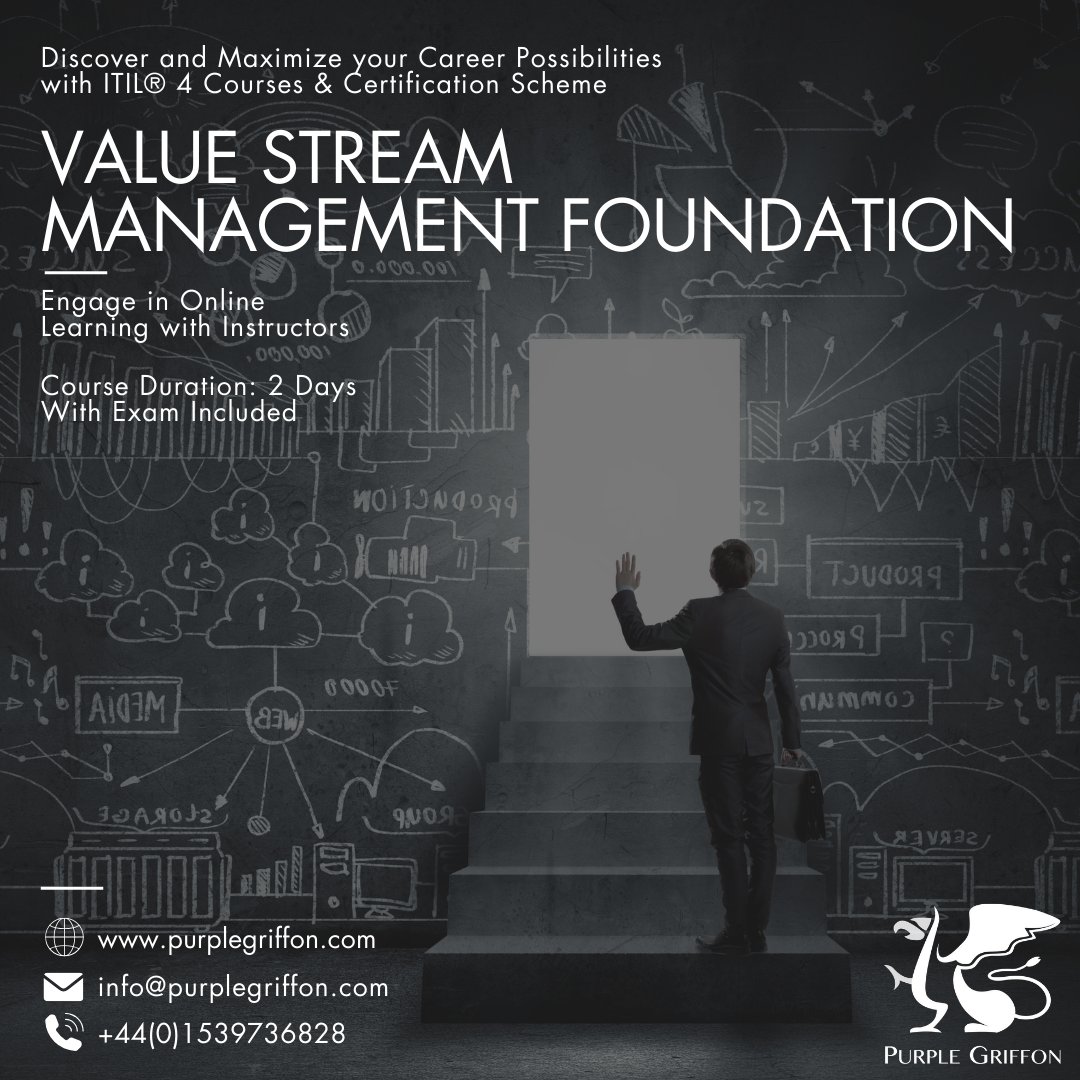 purplegriffon's tweet image. Propel your career with Value Stream Management and ITIL® 4 Certification! Improve expertise, streamline operations, and become the IT leader employers seek. Boost your career now! #ITSuccess #CareerUpgrade #ITExcellence