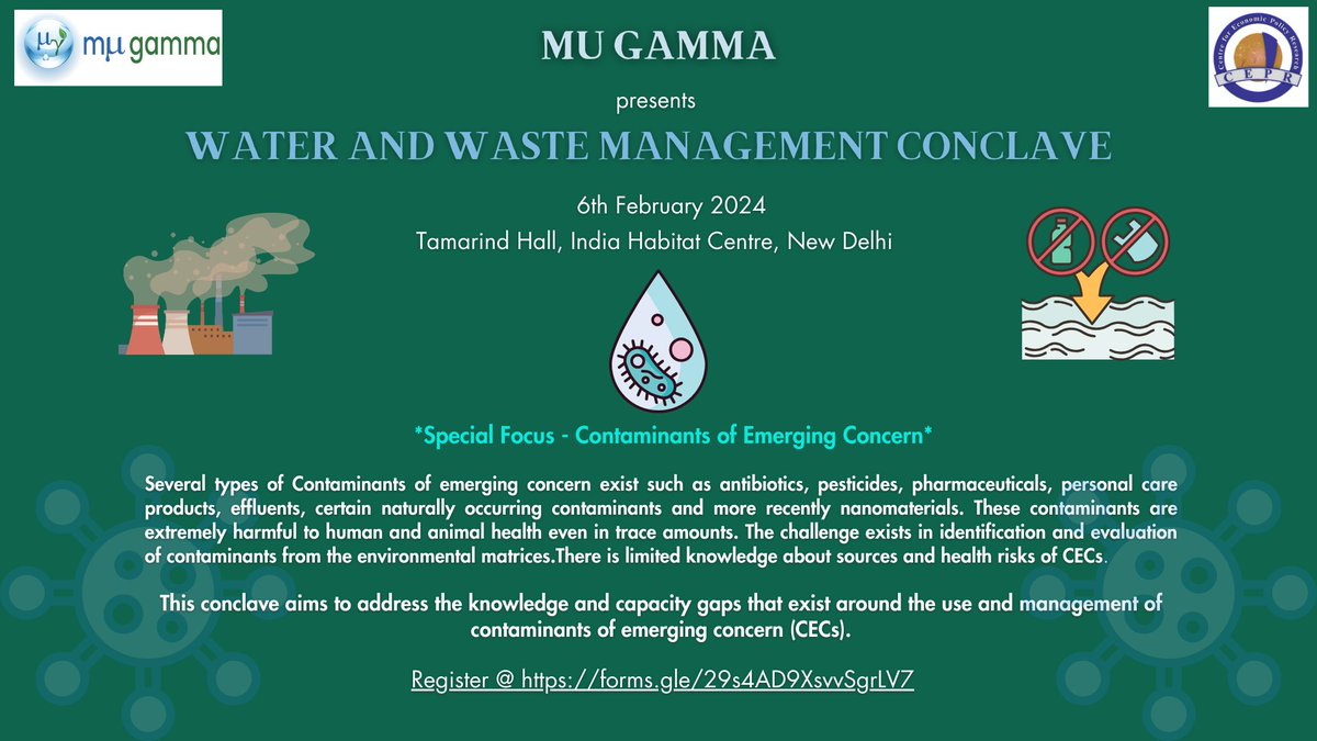 gamma_mu's tweet photo. Our planet &amp; people deserve to have access to clean water &amp; ecosystems free of toxic chemicals &amp; pollutants!
Mu Gamma Consultants is hosting ‘Water and Waste Management‘ Conclave; 6th Feb'24 @ India Habitat Centre
Register @ https://t.co/awj9vzErI5 https://t.co/GVyezXGCn5