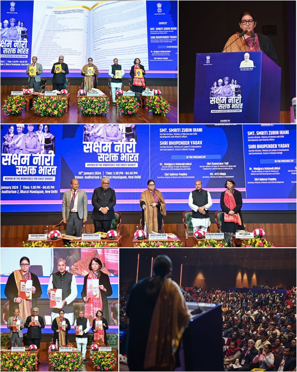 Addressed the National Conference on ‘सक्षम नारी सशक्त भारत - Women in the Workforce for Viksit Bharat’ jointly hosted by @MinistryWCD & @LabourMinistry at Bharat Mandapam today. Furthering our Govt’s steadfast commitment to Women-led Development under the leadership of PM Shri