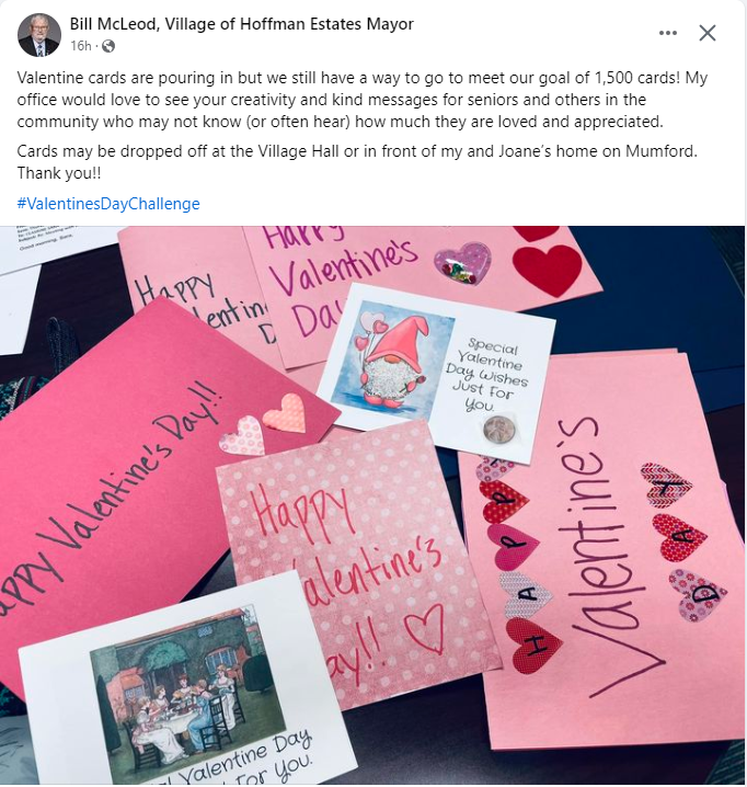D54schools's tweet photo. D54 Students, Staff &amp; Families - Channel your creativity and positivity by helping @MayorMcLeod meet his #ValentinesDayChallenge goal! 💟💌 https://t.co/yNILh7xTUn