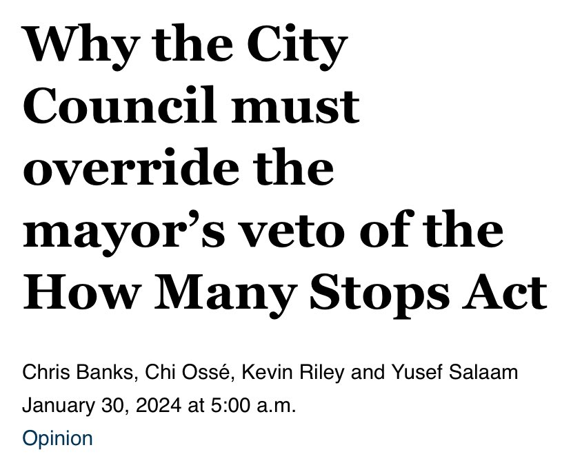 “The lack of transparency and accountability in these stops diminishes the trust between the police and community residents, making our neighborhoods less safe.”

The Council must override the Mayor’s veto and pass the #HowManyStopsAct.