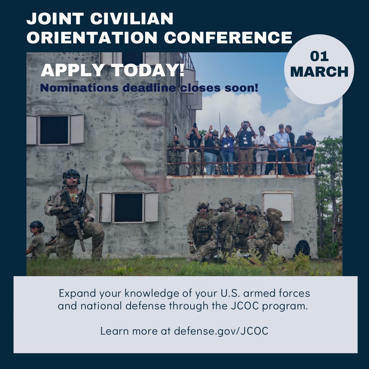 Nominations for #JCOC are now open thru March 1! Learn more at defense.gov/JCOC 

#knowyourmil