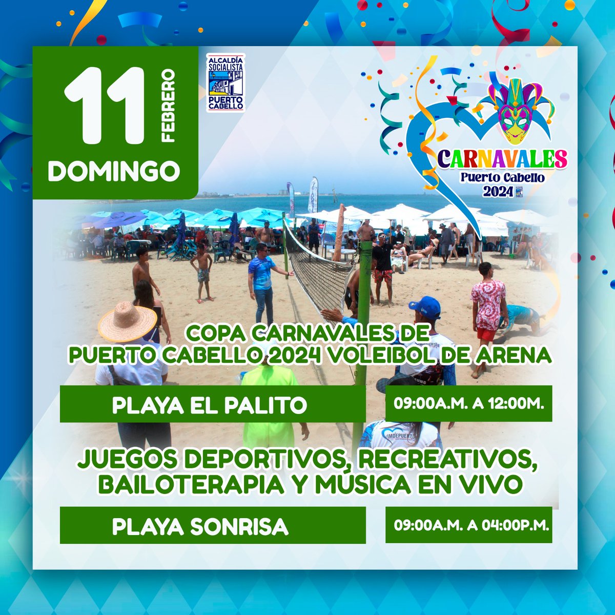 apuertocabello's tweet photo. Como parte de la programación de los Carnavales Turísticos de Puerto Cabello 2024, se estarán realizando actividades deportivas y recreativas en Playa Sonrisa y Playa El Palito, gracias a la gestión municipal que lidera @JCbetancourt72 para el disfrute de propios y foráneos 👍💯 https://t.co/9lT1ao0Klh