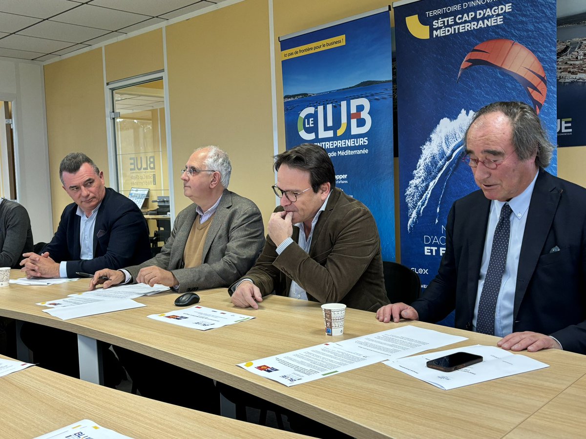 En direct du siège de @Sete_agglo_med pour le lancement de BLUE Business Angels, une antenne de Business Angels sur le territoire de #Sete #CapdAgde Méditerrannée par @FCommeinhes et @GillesDETTORE @AgdeOfficiel et Pascal Pintre directeur de l’Agence BLUE. @AngelsMelies