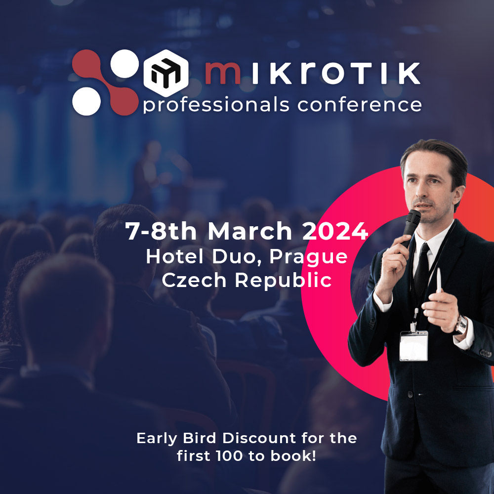 LinITX's tweet photo. Quick Reminder: MikroTik Professionals Conference: March 2024 + Early Bird Discount @MikroTik_com #MTPC #MikroTik #MikroTikConference #MikroTikMUM #LinITX

https://t.co/9ASeH5NVJd https://t.co/R8NA8JxBt9