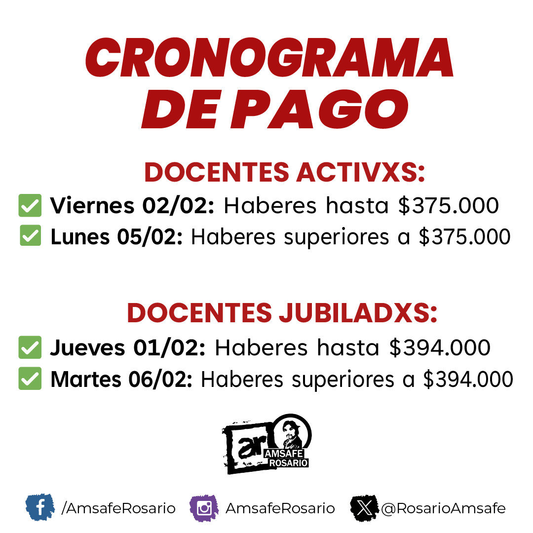RosarioAmsafe's tweet photo. 📅 #CronogramaDePago https://t.co/5yz3hqwOST